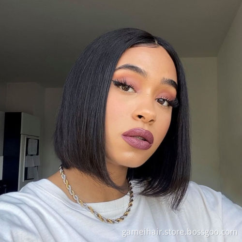 2021The New high quality black natural 100% virgin natural brazilian Short Bob 4x4inch Closure Lace Wig human hair wigs